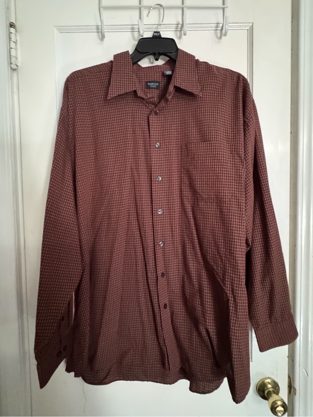 Van Heusen Studio Dress Shirt Red Checkered: Men's 2XLT (2XL Tall / Big & Tall)